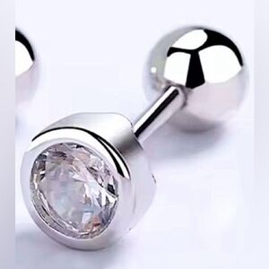 1 925 Sterling Silver Zircon Round Screw Thread Bead Stud Nose/Ear Ring